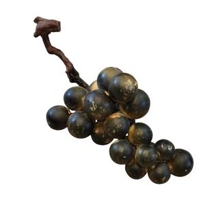 Vintage MCM Alabaster Stone Grape Cluster Wood Stem Distressed‎ Painted Rustic